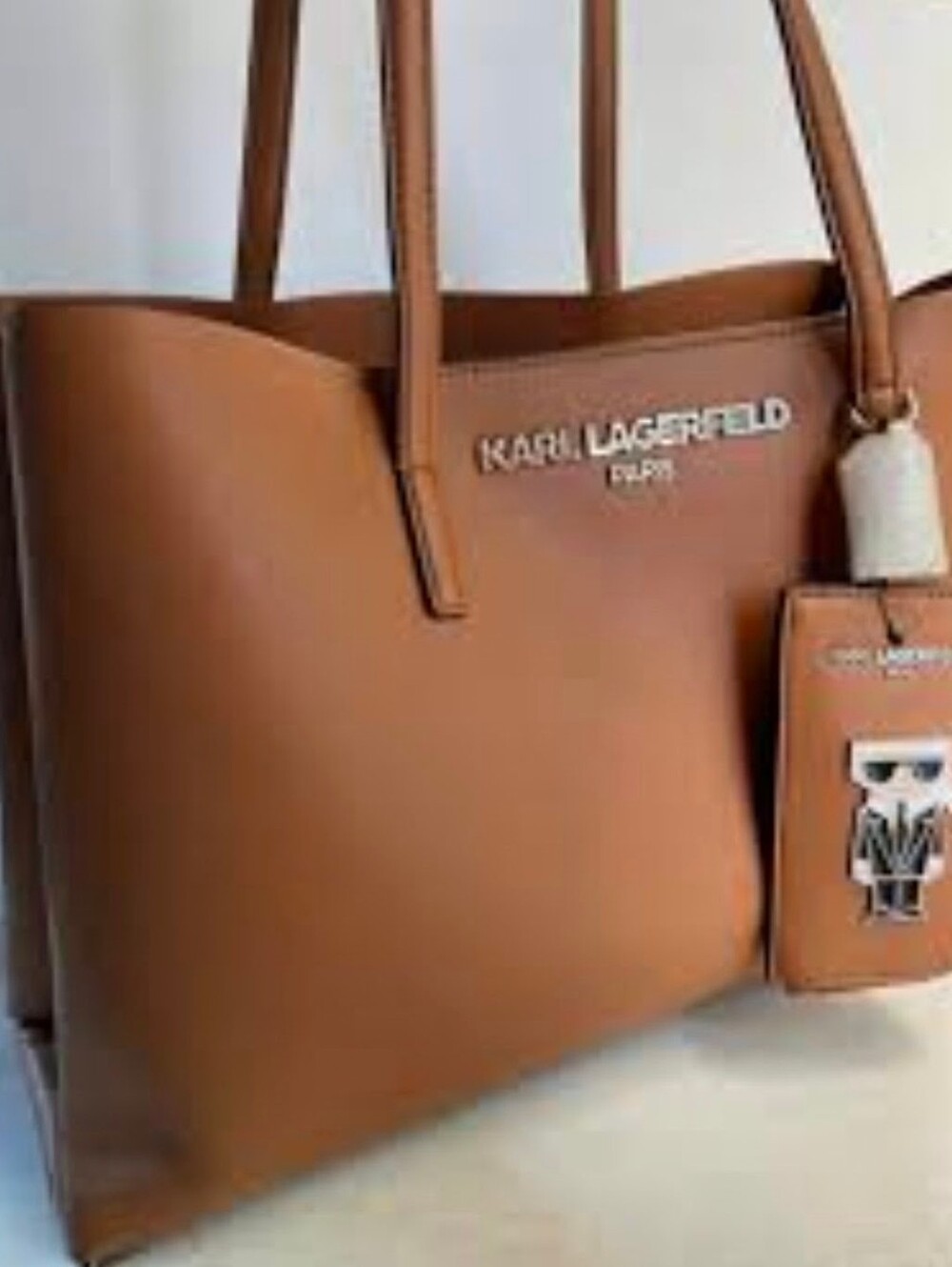 KARL LAGERFELD 🌿2 Piece Leather Tote Set w/ L-zip w/Wallet 🤎🐻Honey Bear $248R